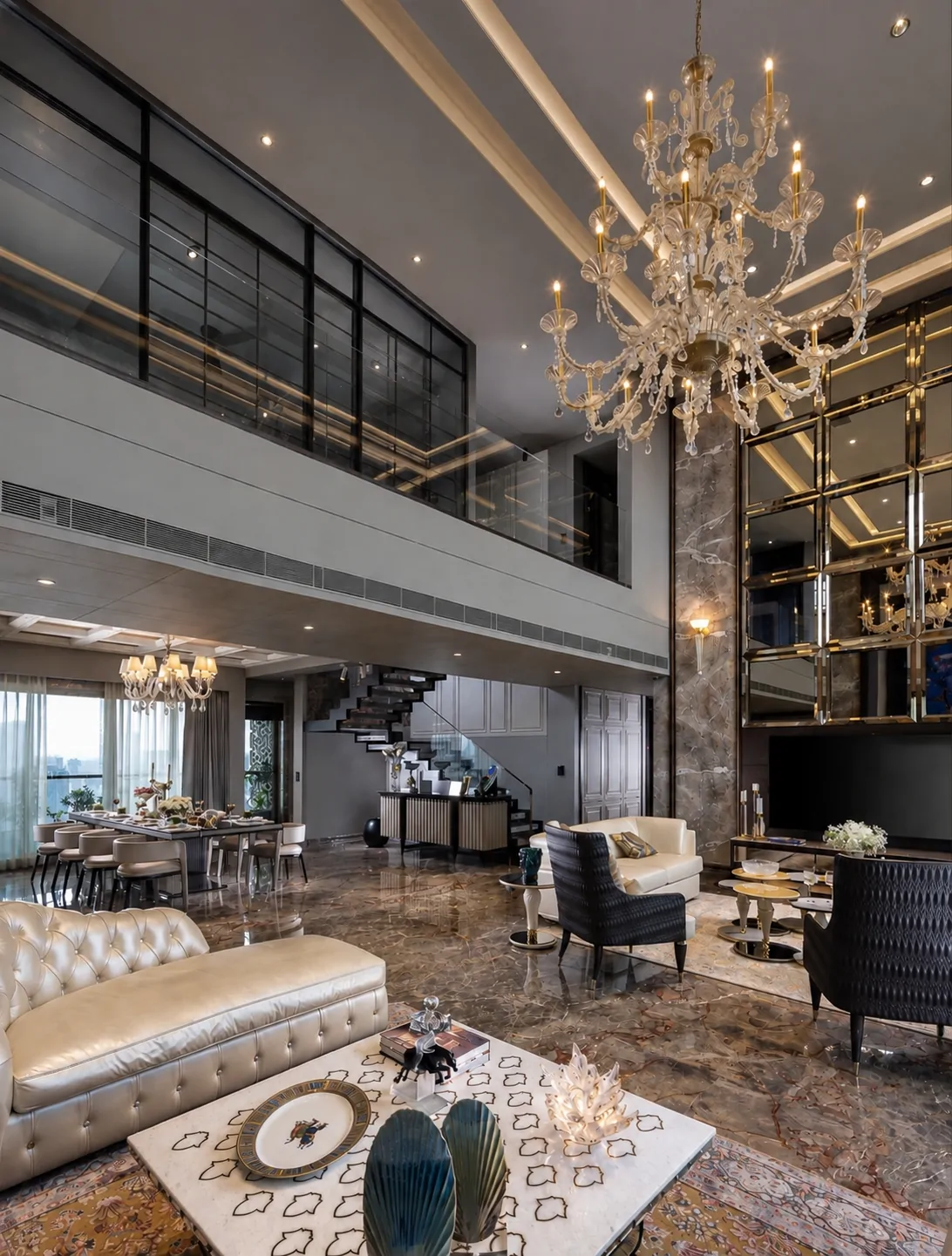 Luxury Villa Kolkata: living room from the mezzanine