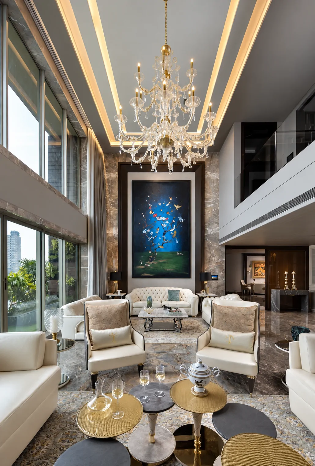 Luxury Villa Kolkata: living room and feature wall