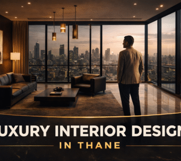 Luxury interior design in Thane featuring modern living room with city view and premium furnishings